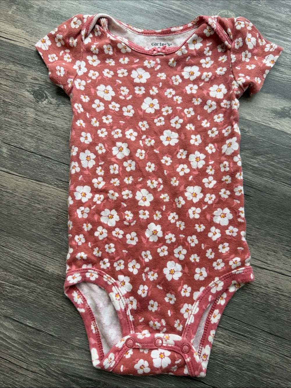 Carter's Yellow, Pink, Rust Floral & Patterned Baby Onesies set of 4, Size 9M - Picture 3 of 5